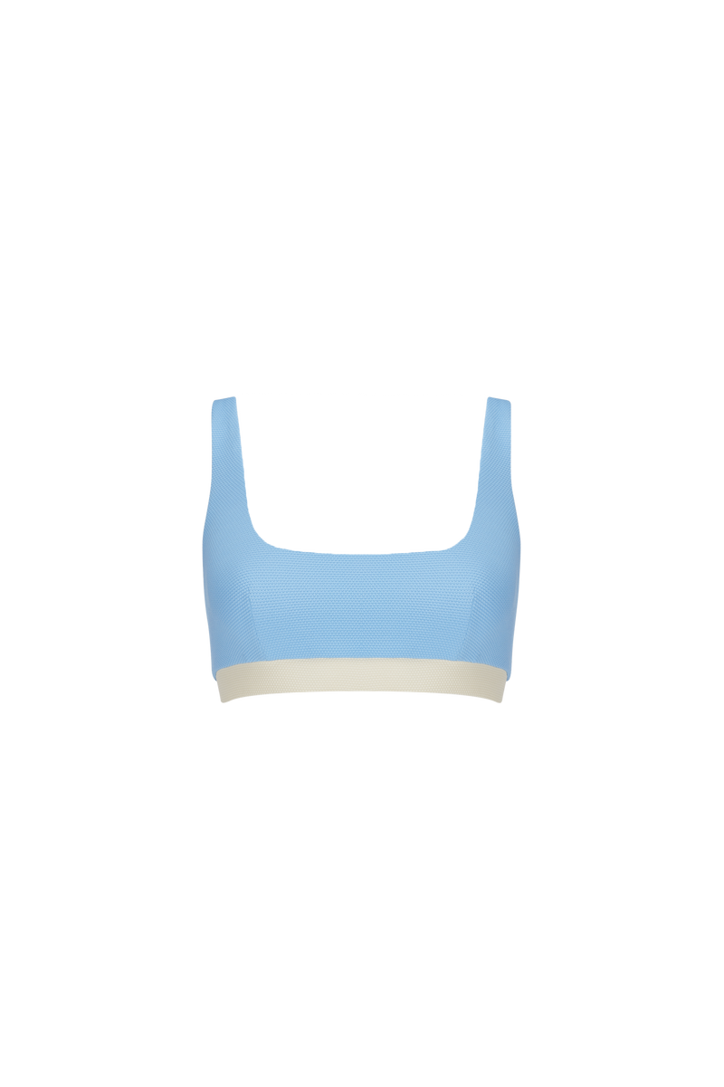 The Gemma Bikini Top in Summer Blue + Ecru