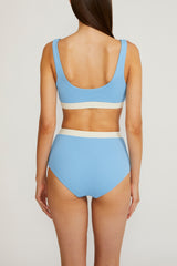 The Lucinda Bikini Bottom in Summer Blue + Ecru