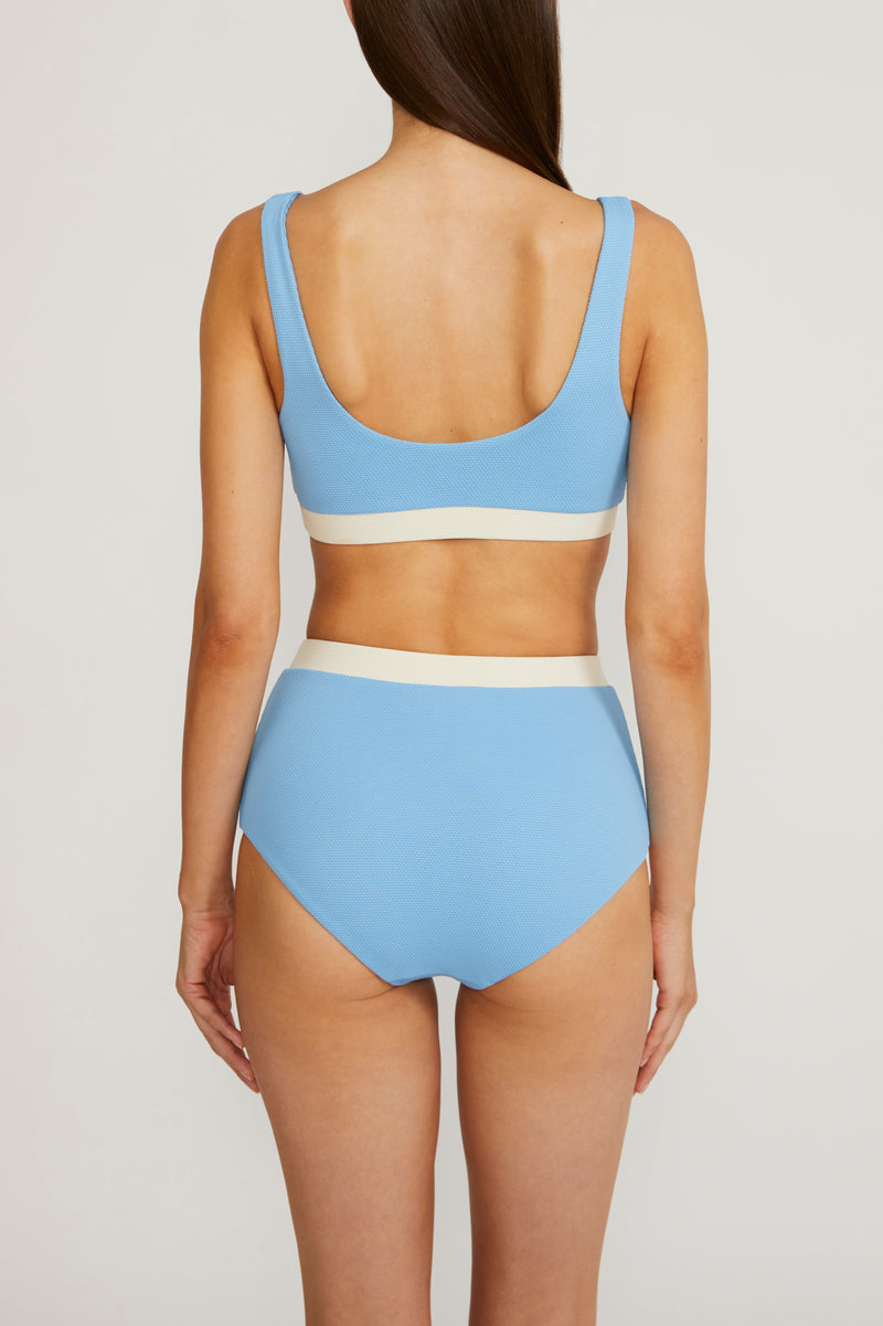 The Gemma Bikini Top in Summer Blue + Ecru