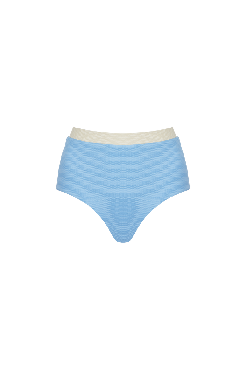The Lucinda Bikini Bottom in Summer Blue + Ecru