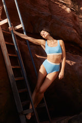 The Gemma Bikini Top in Cool Blue + Ecru