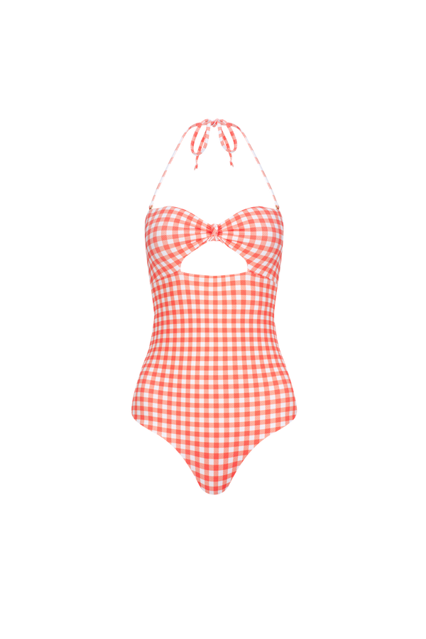 The Chazzy Swimsuit in Coral Gingham