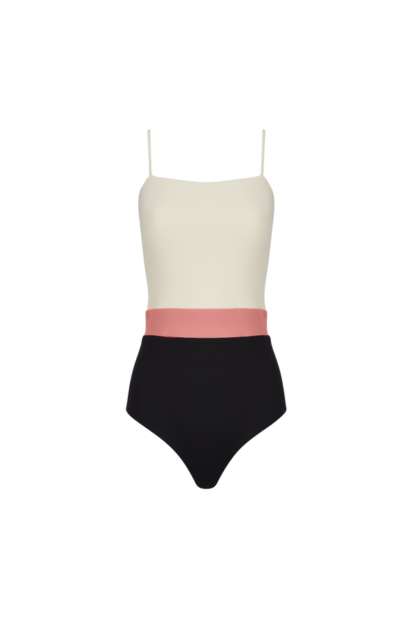 The Edie Swimsuit in Black + Ecru + Rose