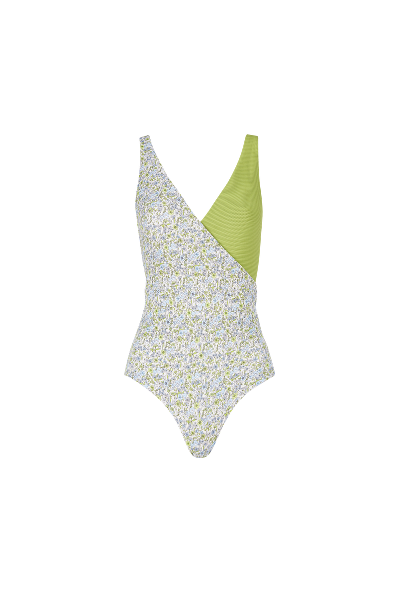 The Ashley Swimsuit in Ditsy Green Meadow +  Peridot