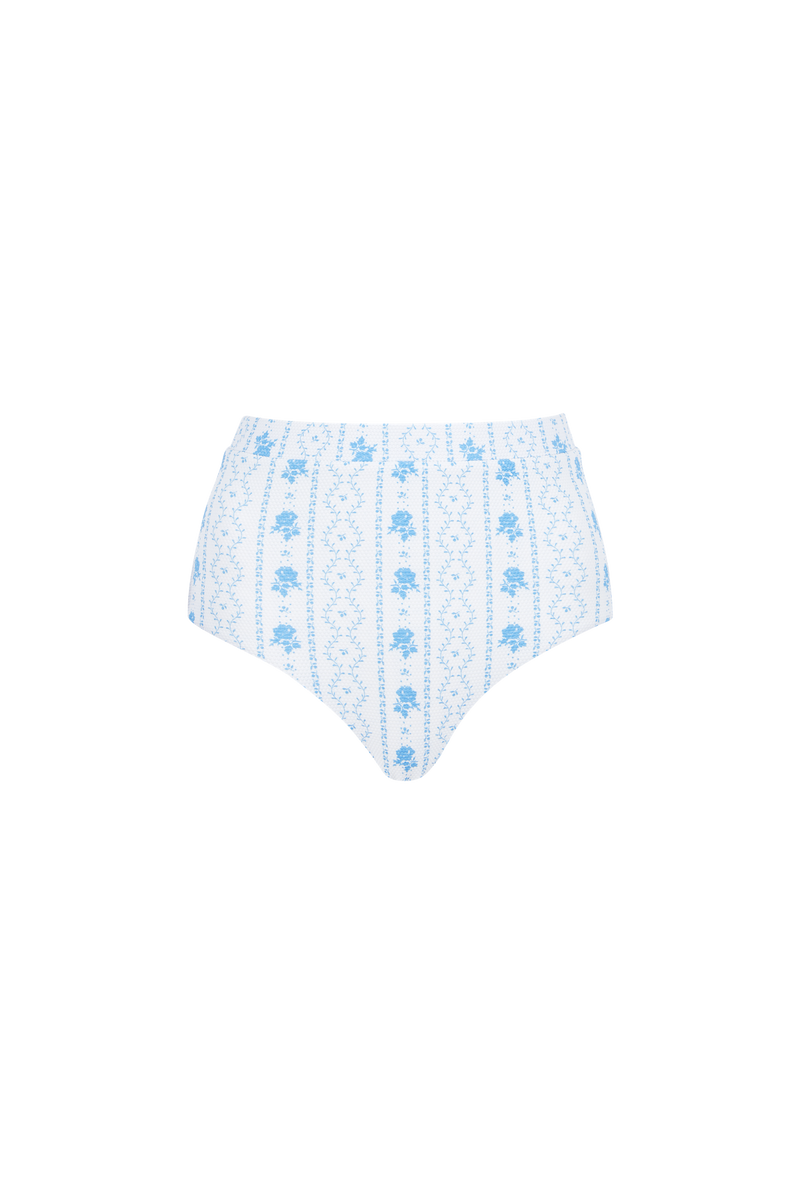 The Lucinda Bikini Bottom in Cool Blue + Pure White